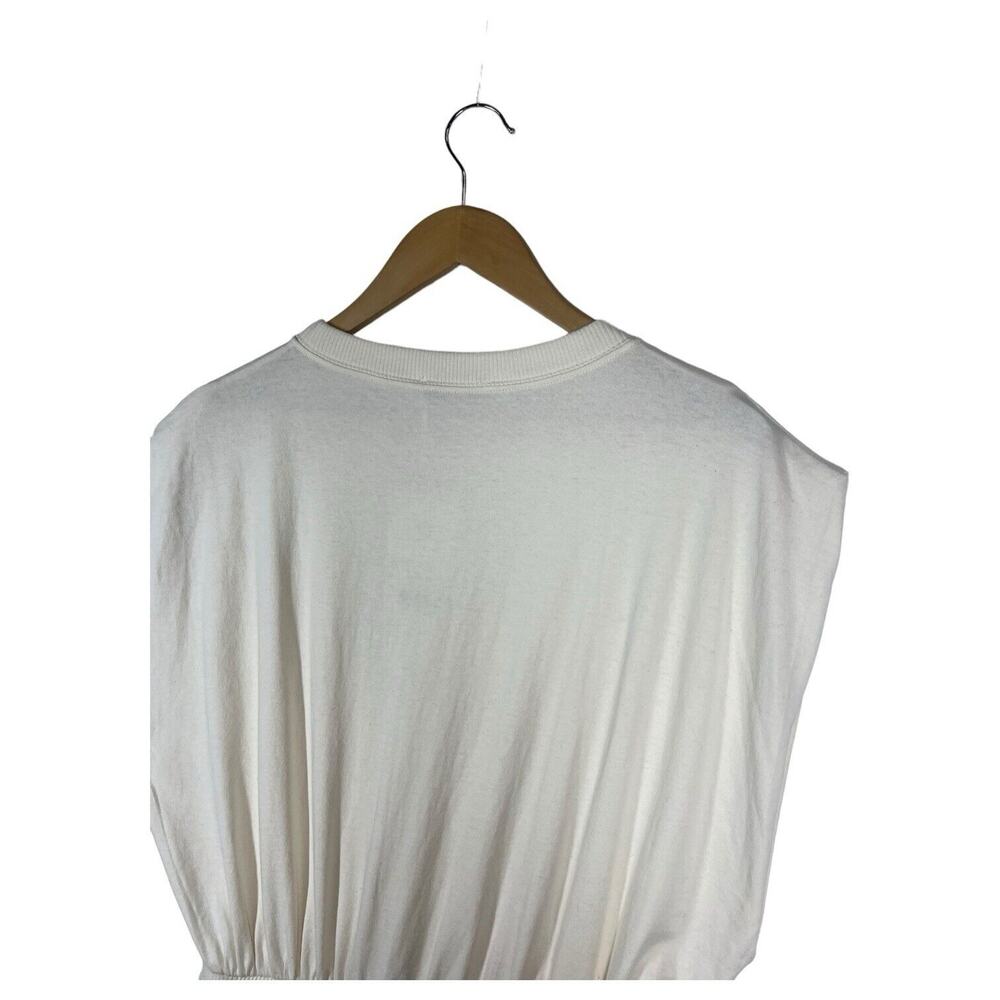 New Zara Dress Womens M Extended Shoulder Midi Tank Cinched Drawcord Waist Ivory - Picture 12 of 16